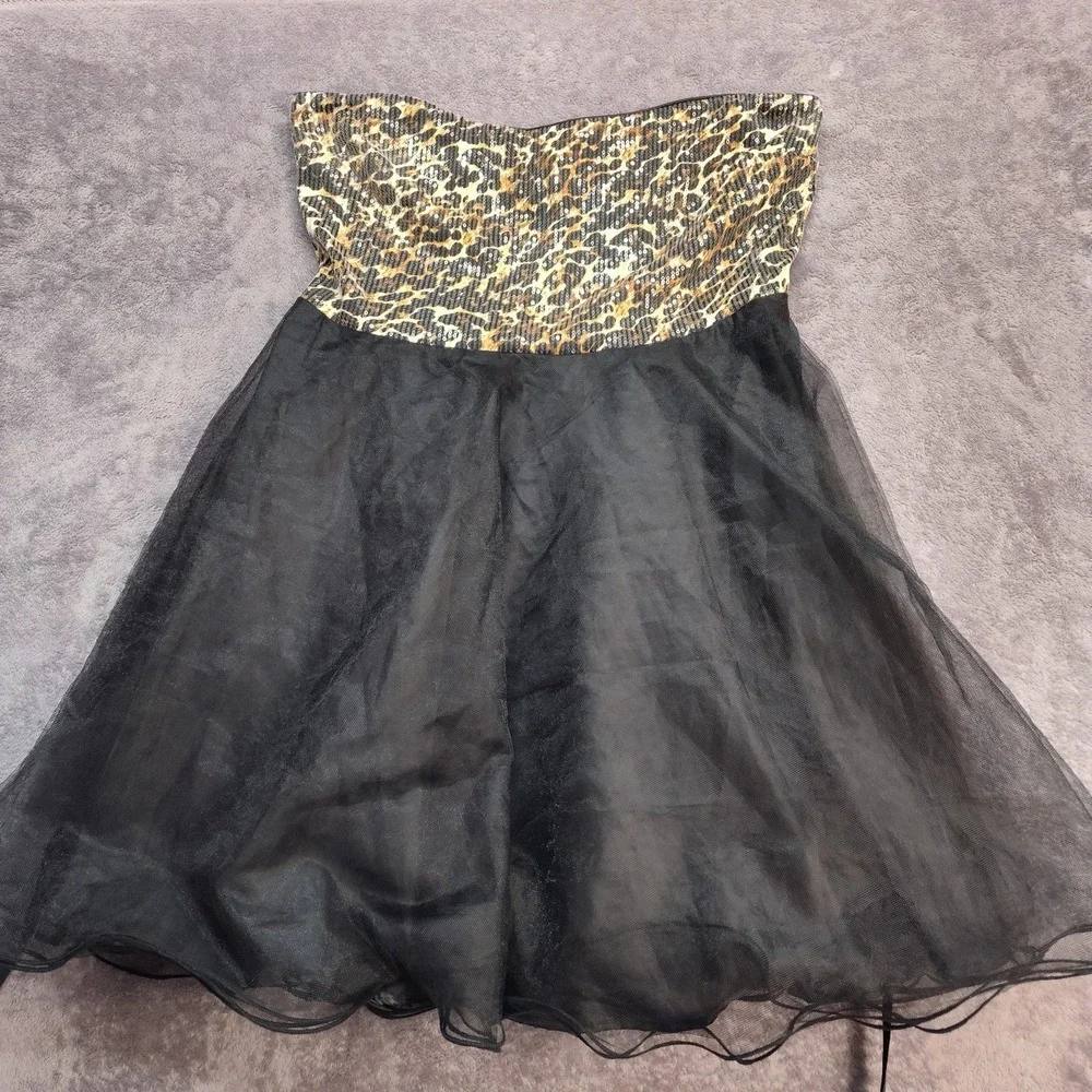 Reign On dress juniors 15/16 strapless sequin frilly cheetah dance event formal